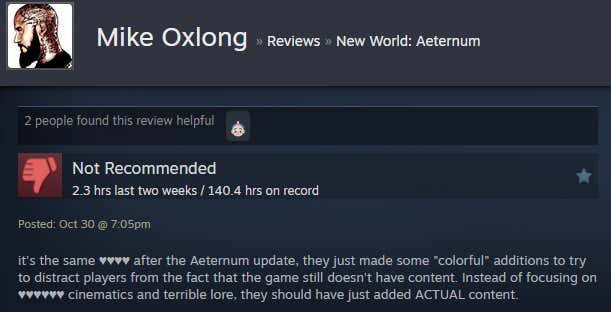 Image of the article titled New World: Eternal, as described in a Steam review